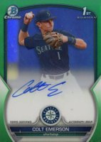 2023 Bowman Draft Chrome Prospect Autograph #CDACE Colt Emerson Green Refractor Baseball Card