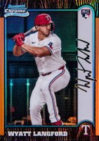 2024 Bowman Chrome 1999 Bowman Chrome 25th Anniversary #16 Wyatt Langford Orange Refractor Baseball Card