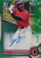 2022 Bowman Chrome Prospect Autographs #CPAJCO Jaison Chourio Green Refractor Baseball Card