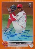 2022 Topps Chrome Rookie Autographs #RAHG Hunter Greene Orange Refractor Baseball Card