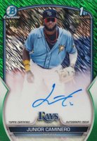 2023 Bowman Chrome Prospect Autographs #CPAJCR Junior Caminero Green Shimmer Baseball Card