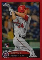 2012 Topps Chrome #196 Bryce Harper Hitting-Red Refractor Baseball Card