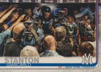2019 Topps #568 Giancarlo Stanton Press Scrum in Marlins Dugout Baseball Card