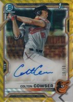 2021 Bowman Draft Chrome Draft Pick Autographs #CDACC Colton Cowser Gold Wave Refractor Baseball Card