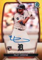 2023 Bowman Chrome Rookie Autographs #CRARG Riley Greene Gold Refractor Baseball Card