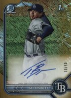 2022 Bowman Chrome Prospect Autographs #CPATB Taj Bradley Gold Shimmer Refractor Baseball Card