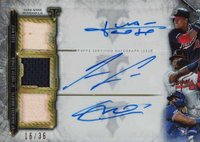 2020 Topps Triple Threads Autograph Relic Combo #SRC Juan Soto/Ronald Acuna Jr./Vladimir Guerrero Jr. Baseball Card