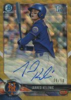2018 Bowman Draft Chrome Draft Picks Autographs #CDAJK Jarred Kelenic Gold Wave Refractor Baseball Card