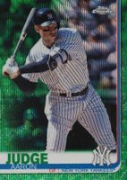 2019 Topps Chrome #100 Aaron Judge Batting-Green Wave Refractor Baseball Card