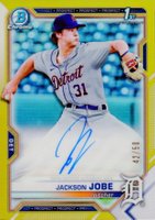 2021 Bowman Draft Chrome Draft Pick Autographs #CDAJJ Jackson Jobe Gold Refractor Baseball Card