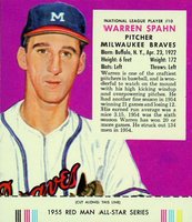 1955 Red Man Tobacco #10 Warren Spahn Baseball Card