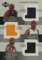 2003 Upper Deck Honor Roll All-NBA Authentic Combo Jersey #KB/GP/KM Gary Payton/Karl Malone/Kobe Bryant Triple Warm-Ups Basketball Card