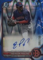 2022 Bowman Chrome Prospect Autographs #CPAEP Eddinson Paulino Blue Raywave Refractor Baseball Card