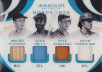 2020 Panini Immaculate Collection Monuments Relics #M16 Brooks Robinson/Keith Hernandez/Ozzie Smith/Ryne Sandberg Baseball Card
