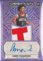 2023 Panini Obsidian #240 Amen Thompson Jersey Autograph-Electric Etch Purple Flood Basketball Card