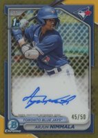 2024 Bowman Chrome Prospect Autographs #CPAAN Arjun Nimmala Gold Refractor Baseball Card