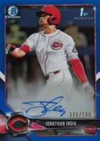 2018 Bowman Draft Chrome Draft Picks Autographs #CDAJI Jonathan India Blue Refractor Baseball Card