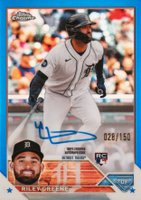 2023 Topps Chrome Rookie Autograph #RARG Riley Greene Blue Baseball Card