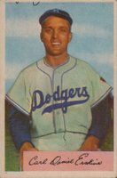 1954 Bowman #10e Carl Erskine Black Loop Error Baseball Card