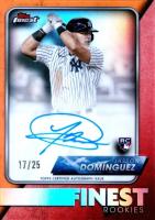 2024 Topps Finest Finest Rookie Design Variation Autographs #FRJD Jasson Dominguez Orange Refractor Baseball Card