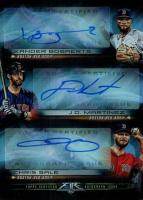 2020 Topps Fire Triple Autographs #TABMS Chris Sale/J.D. Martinez/Xander Bogaerts Baseball Card
