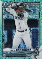 2021 Bowman Chrome Prospects #BCP86 Julio Rodriguez Aqua Shimmer Refractor Baseball Card