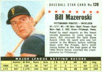 1961 Post Cereal #128 Bill Mazeroski Hand Cut Baseball Card