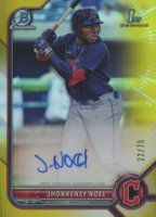 2022 Bowman Chrome Prospect Autographs #CPAJN Jhonkensy Noel Yellow Refractor Baseball Card