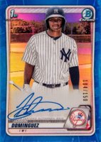 2020 Bowman Chrome Prospect Autographs #CPAJDO Jasson Dominguez Blue Refractor Baseball Card