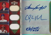 2011 Topps Triple Threads Autograph Relic Combos #10 Aroldis Chapman/Clayton Kershaw/Sandy Koufax Baseball Card