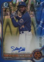 2022 Bowman Chrome Prospect Autographs #CPASJ Simon Juan Blue Raywave Refractor Baseball Card