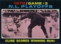 1971 Topps #201 Nl Playoff Game 3 Cline Scores Winning Run Baseball Card