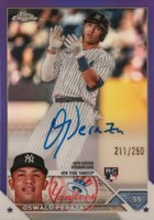 2023 Topps Chrome Rookie Autograph #RAOP Oswald Peraza Purple Baseball Card