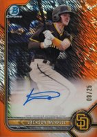 2022 Bowman Chrome Prospect Autographs #CPAJME Jackson Merrill Orange Shimmer Refractor Baseball Card