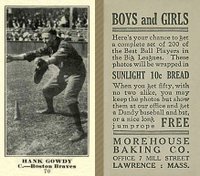 1916 Morehouse Baking #70 Hank Gowdy Baseball Card