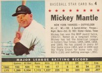 1961 Post Cereal #4 Mickey Mantle Perforated Baseball Card