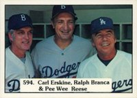 1975 SSPC #594 Carl Erskine, Ralph Branca & Pee Wee Reese Baseball Card