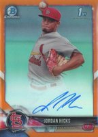 2018 Bowman Chrome Prospects Autographs #CPAJHI Jordan Hicks Orange Refractor Baseball Card