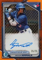 2024 Bowman Chrome Prospect Autographs #CPAAN Arjun Nimmala Orange Refractor Baseball Card