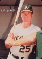 1987 Mother's Cookies Mark McGwire #2 Mark McGwire Leaning on Bat Rack Baseball Card