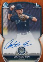 2023 Bowman Draft Chrome Prospect Autograph #CDACE Colt Emerson Orange Wave Baseball Card
