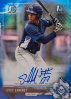 2017 Bowman Chrome Prospect Autograph #JS Jesus Sanchez Blue Refractor Baseball Card