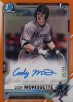 2021 Bowman Draft Chrome Draft Pick Autographs #CDACMO Cody Morissette Orange Refractor Baseball Card