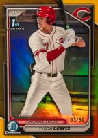 2024 Bowman Draft #BDC44 Tyson Lewis Chrome-Gold Refractor Baseball Card
