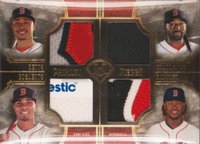 2017 Topps Museum Collection Primary Pieces Quad Relics #BBBR Hanley Ramirez/Jackie Bradley Jr./Mookie Betts/Xander Bogaerts Gold Baseball Card