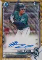 2021 Bowman Draft Chrome Draft Pick Autographs #CDAHF Harry Ford Gold Wave Refractor Baseball Card