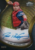 2022 Topps Chrome Black Autographs #IR Ivan Rodriguez Gold Mini Diamond Refractor Baseball Card