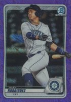 2020 Bowman Chrome Prospects #BCP175 Julio Rodriguez Purple Shimmer Baseball Card