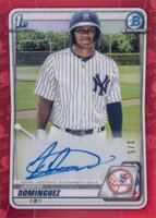 2020 Bowman Chrome Prospect Autographs #CPAJDO Jasson Dominguez Red Refractor Baseball Card