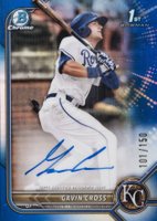 2022 Bowman Draft Chrome Draft Pick Autographs #CDAGC Gavin Cross Blue Refractor Baseball Card